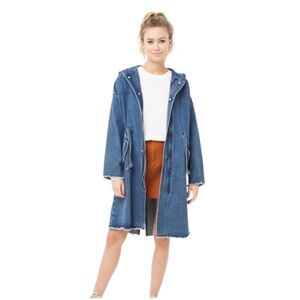 FOREVER 21 WOMEN’S LONG DENIM PARKA - DENIM SIZE LARGE (NEW WITH TAGS) A23
